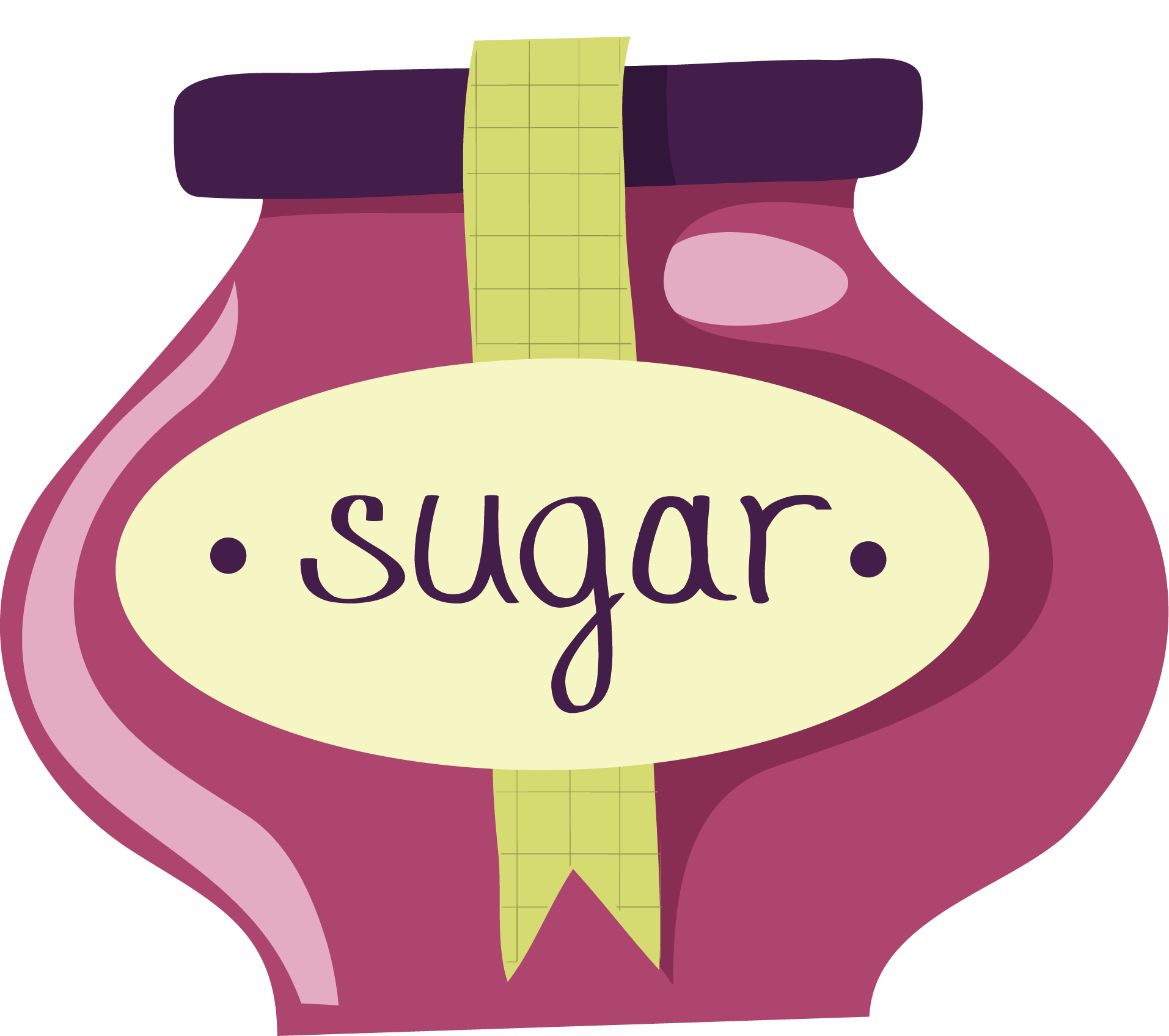 Pink Sugar Jar Label Cartoon Icon with Decorative Ribbon PNG Illustration