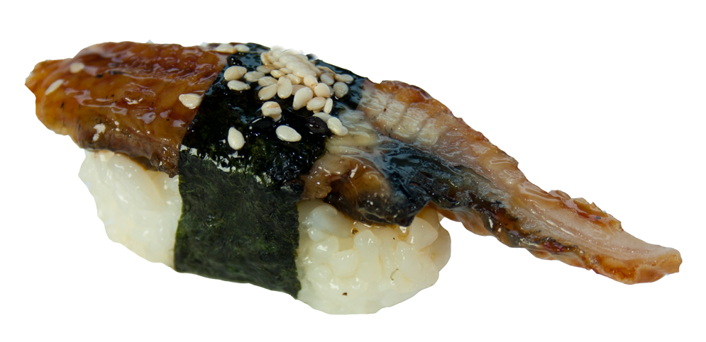 Grilled Eel Unagi Nigiri Sushi with Sweet Glaze and Nori PNG Food Cutout