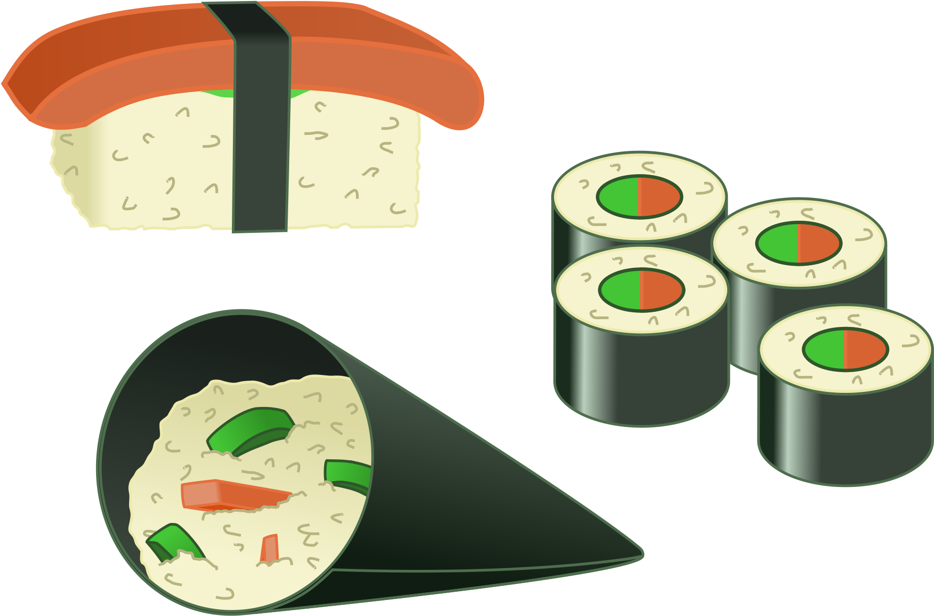 Illustrated Assorted Maki Sushi Pieces and Nigiri Food Icons PNG Graphic