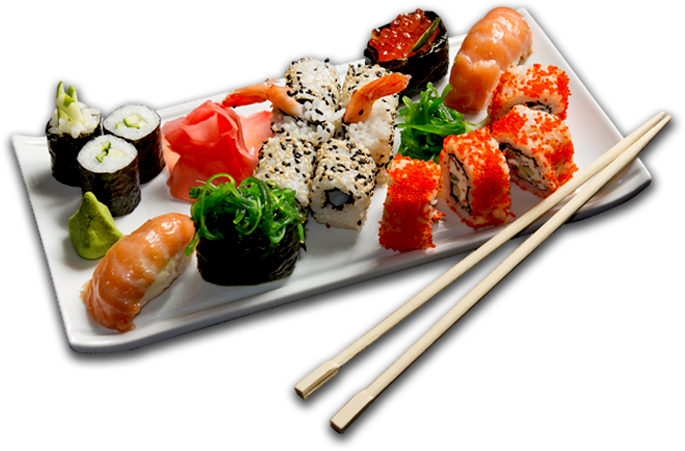 Japanese Assorted Sushi Platter with Chopsticks Isolated Transparent PNG