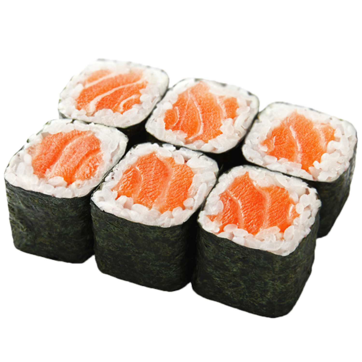 Salmon Maki Sushi Roll Slices on White Plate Transparent PNG Food Image