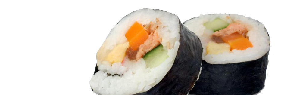 Two Maki Sushi Pieces with Salmon Avocado and Rice on White PNG Image