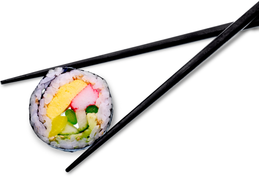 Black Chopsticks Picking Up Sushi Roll Minimal Icon Transparent PNG Graphic