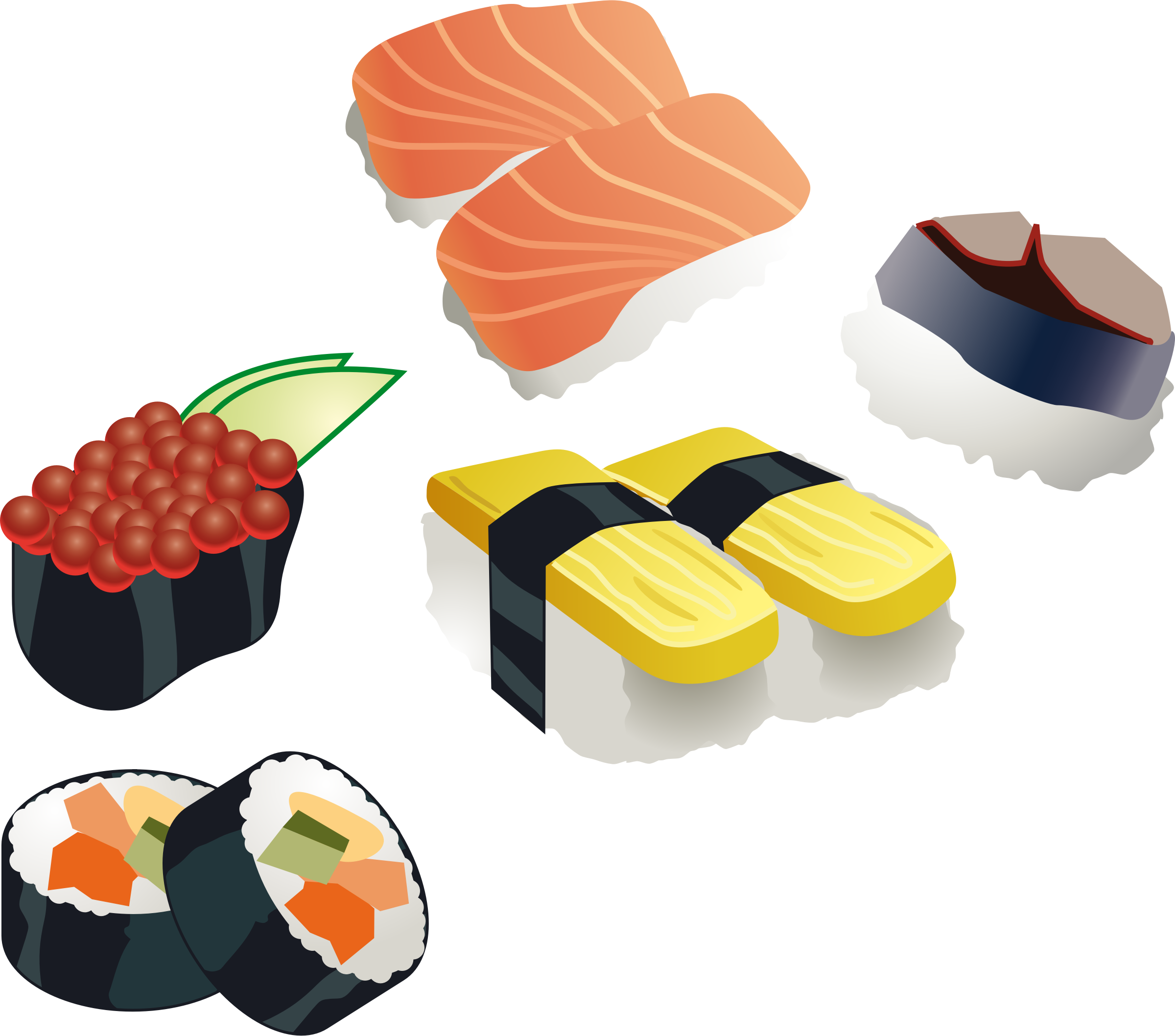 Colorful Assorted Nigiri Sushi Illustration with Salmon Tuna and Egg PNG Graphic