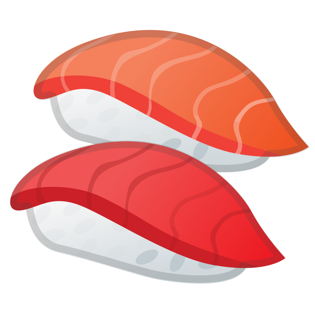 Cute Cartoon Salmon Nigiri Sushi Pair in Red and Pink PNG Illustration