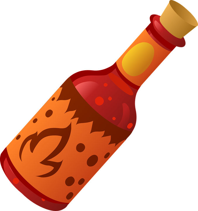 Cartoon Hot Sauce Bottle with Flame Pepper Symbol Transparent PNG Illustration