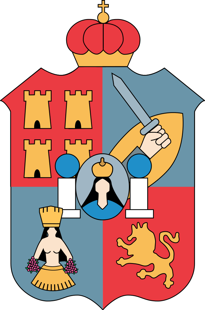 Colorful Crowned Heraldic Coat of Arms Shield with Castles PNG Illustration