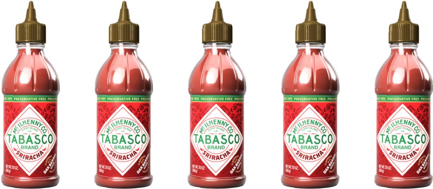 Five Tabasco Hot Pepper Sauce Bottles Assorted Miniature Set PNG Image