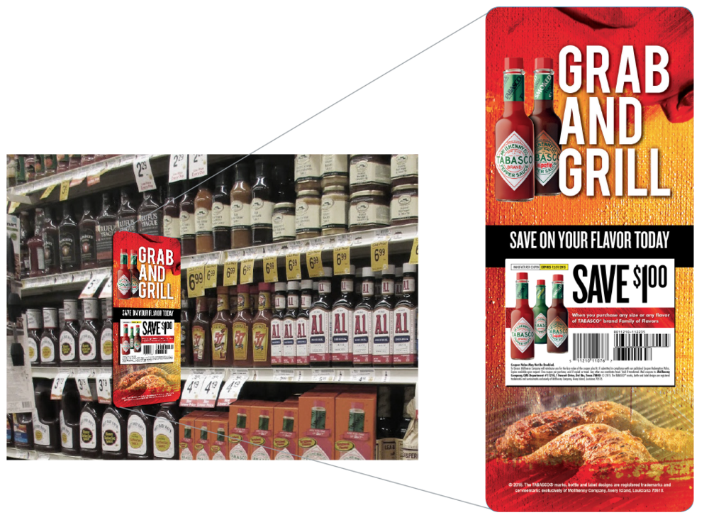 Grocery Store Hot Sauce Display with Grab and Grill Promotion PNG Photo