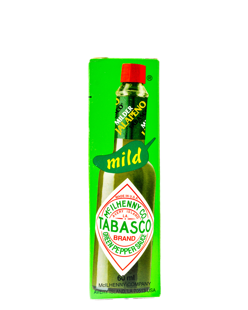 Tabasco Green Pepper Sauce Mild Bottle in Bright Green Packaging PNG Image