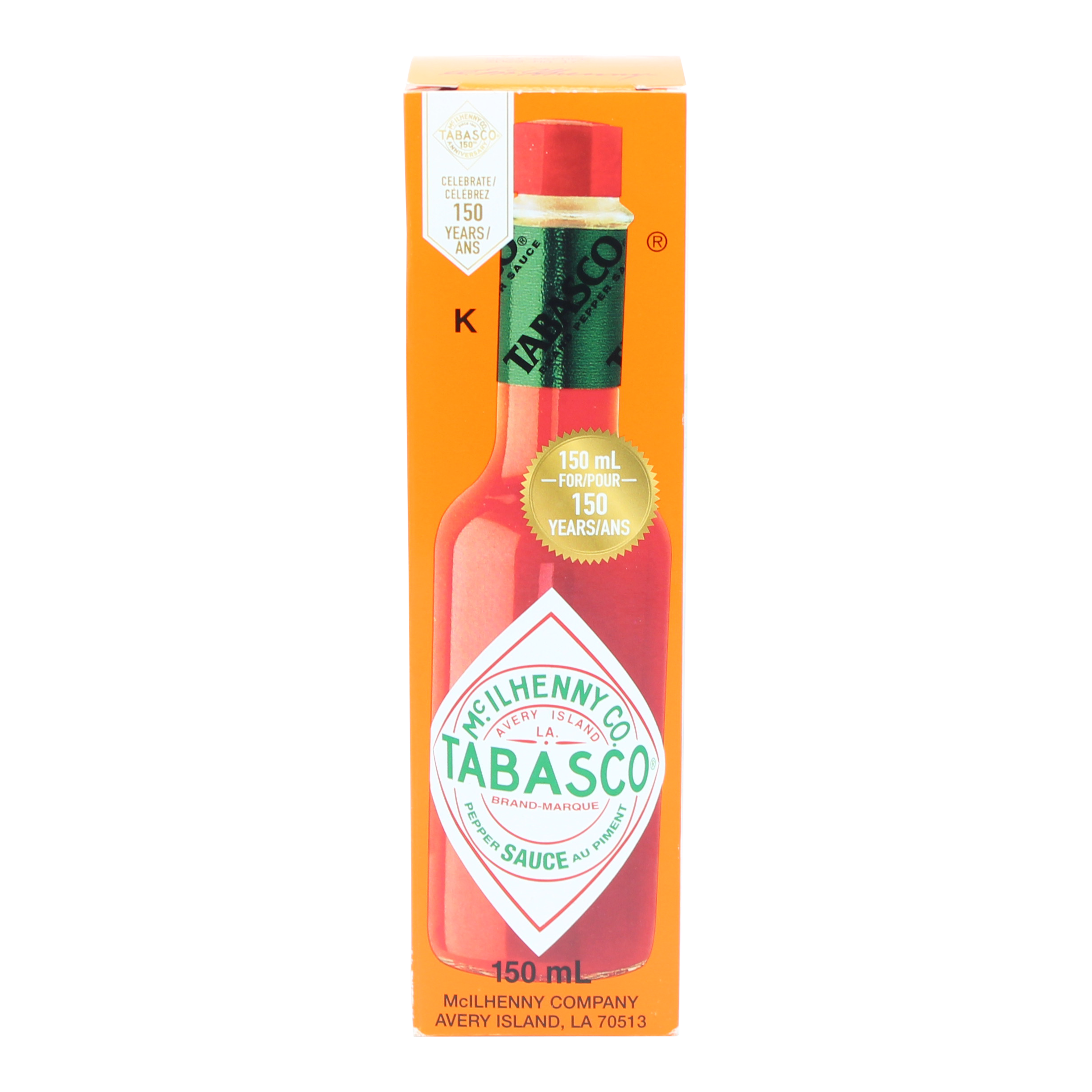 Tabasco Pepper Sauce Bottle in Orange Retail Box Packaging PNG Product Photo