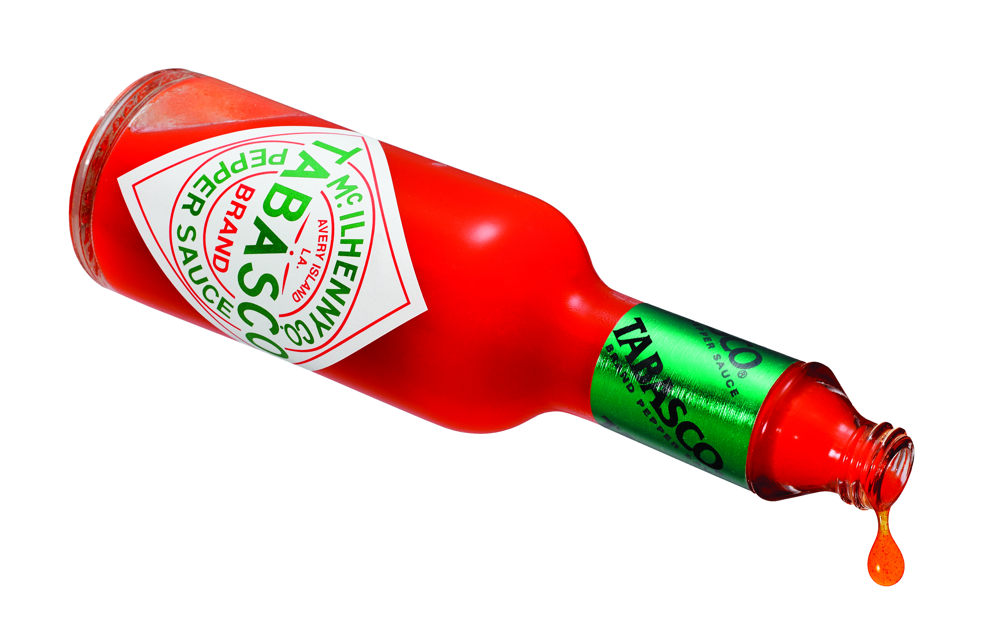 Tabasco Red Pepper Sauce Bottle Tilted While Pouring Transparent PNG Photo