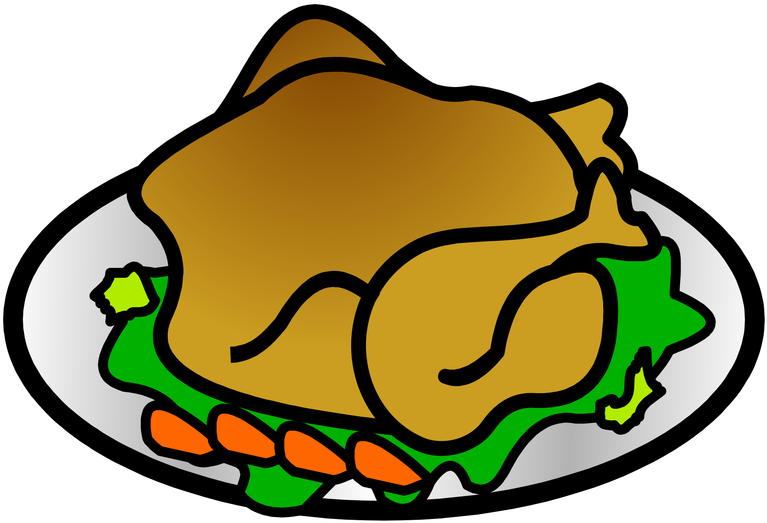 Cartoon Roast Turkey Dinner on Plate with Green Vegetable Garnish PNG