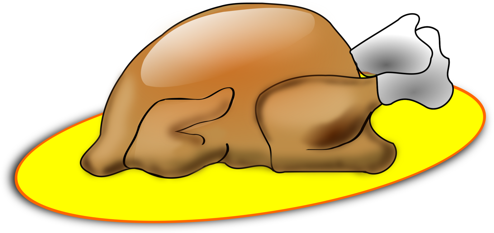Cartoon Roast Turkey with Drumstick on Yellow Serving Platter PNG Graphic