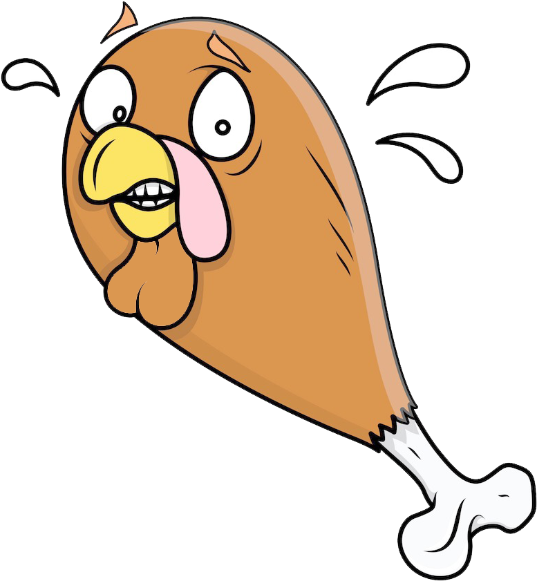 Funny Cartoon Turkey Drumstick Character with Surprised Face PNG Illustration