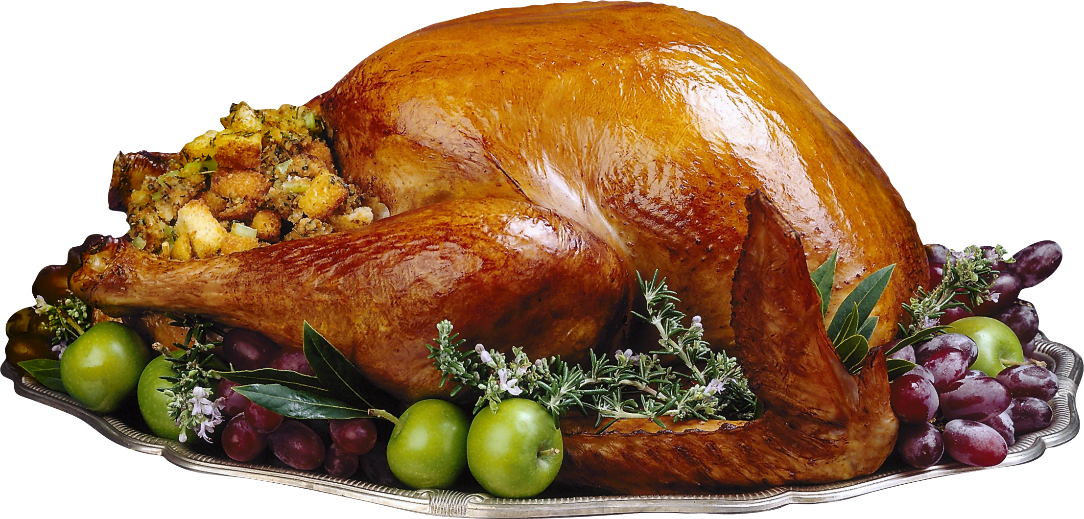 Golden Roasted Turkey with Herbs and Festive Garnish Transparent PNG Image