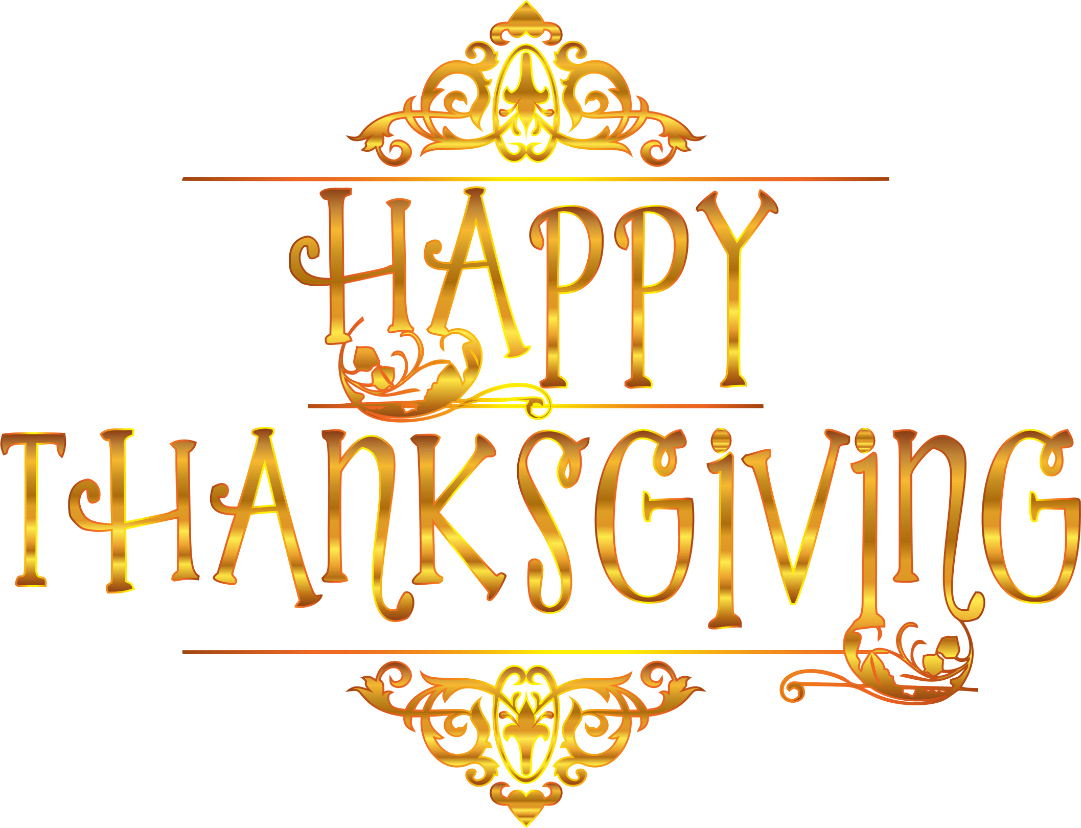 Happy Thanksgiving Decorative Golden Lettering with Ornamental Flourish PNG