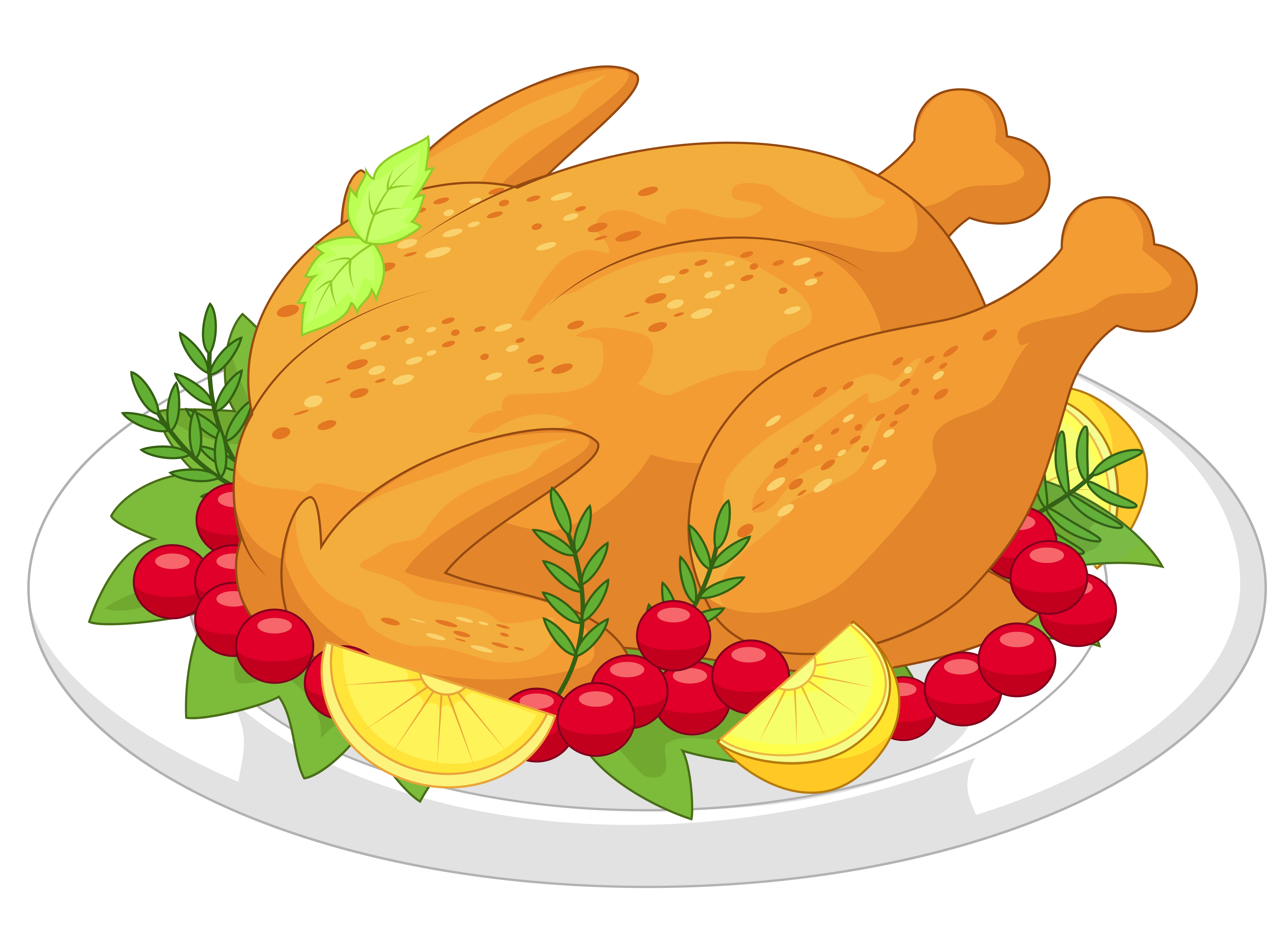 Illustrated Thanksgiving Turkey Dinner on Plate with Vegetables PNG Cartoon