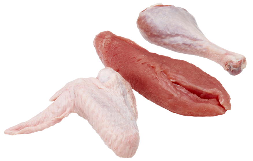 Raw Turkey Wings and Legs Assortment on White Background PNG Food Photo