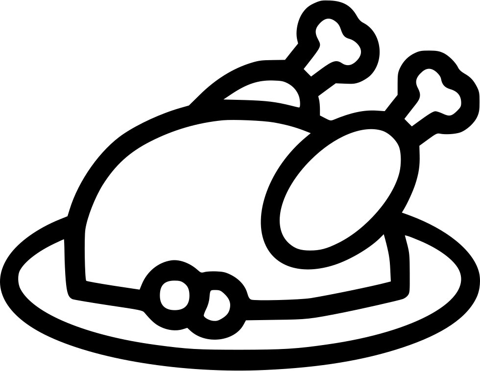 Black Line Art Roast Turkey Dinner with Drumsticks on Plate PNG Icon Graphic