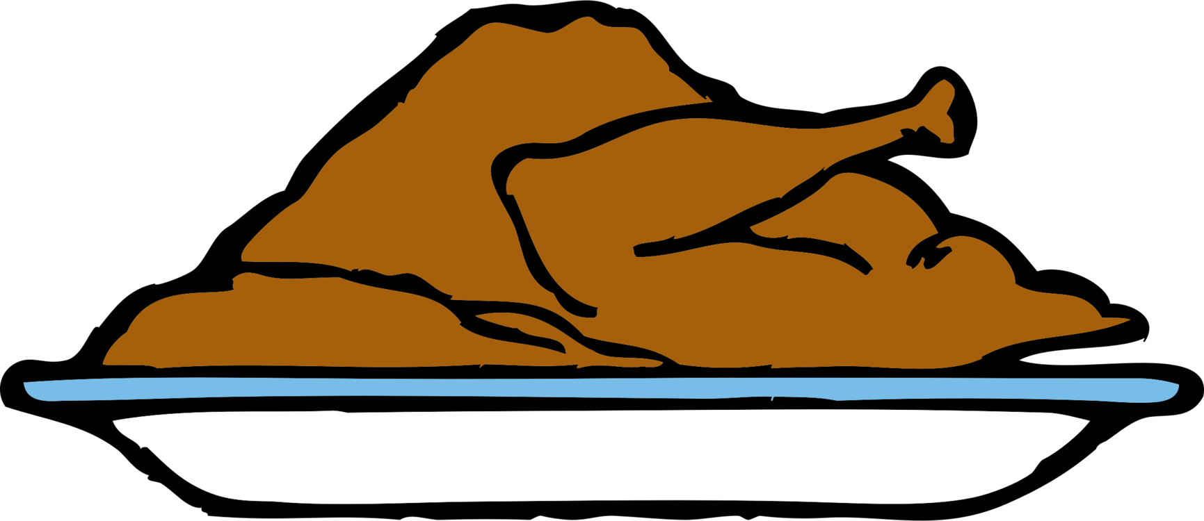 Cartoon Thanksgiving Roast Turkey on Oval Serving Plate Transparent PNG