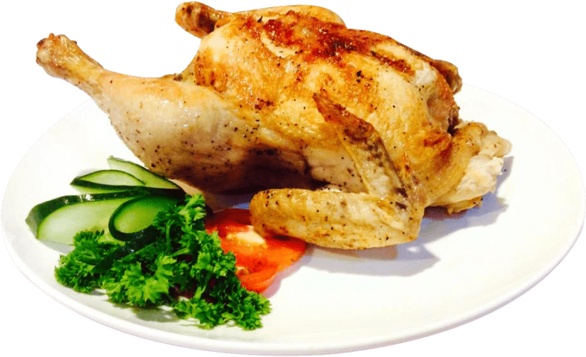 Roasted Thanksgiving Turkey on White Plate with Fresh Herbs PNG Food Image