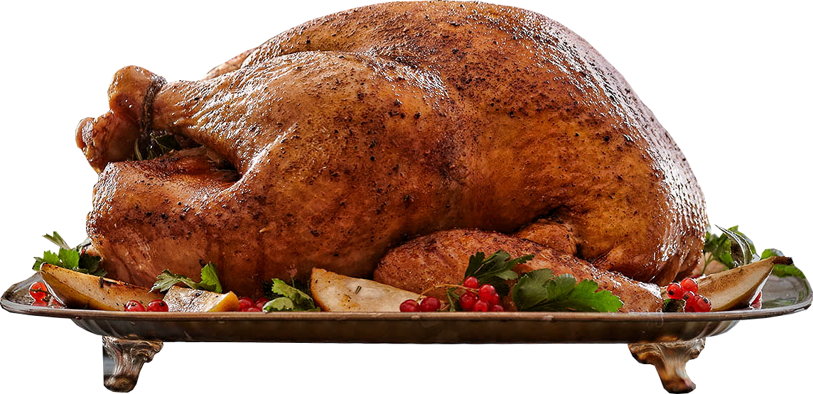 Whole Roasted Thanksgiving Turkey on Serving Platter with Apples PNG Image