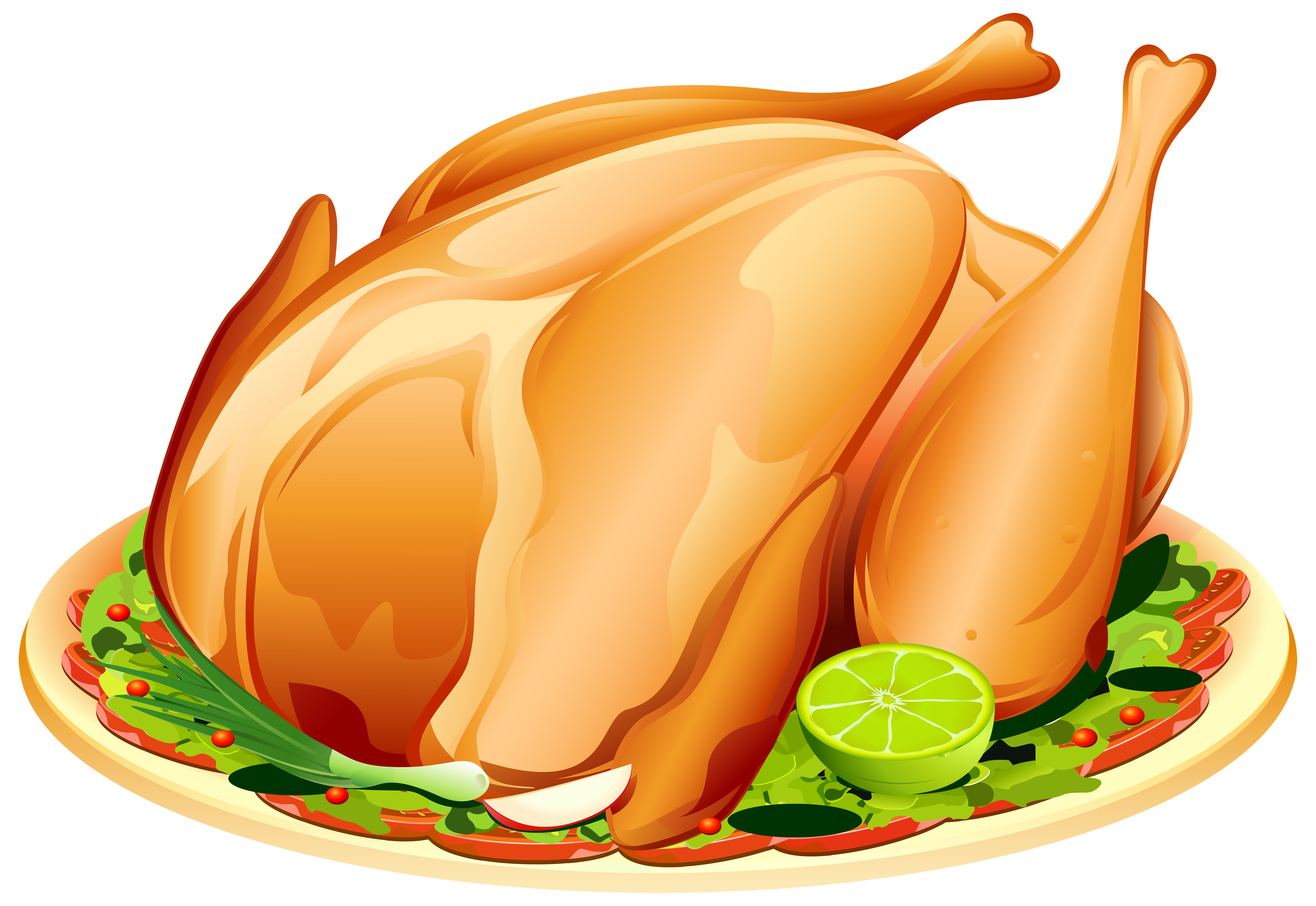 Cartoon Thanksgiving Roast Turkey with Colorful Garnish PNG Holiday Illustration