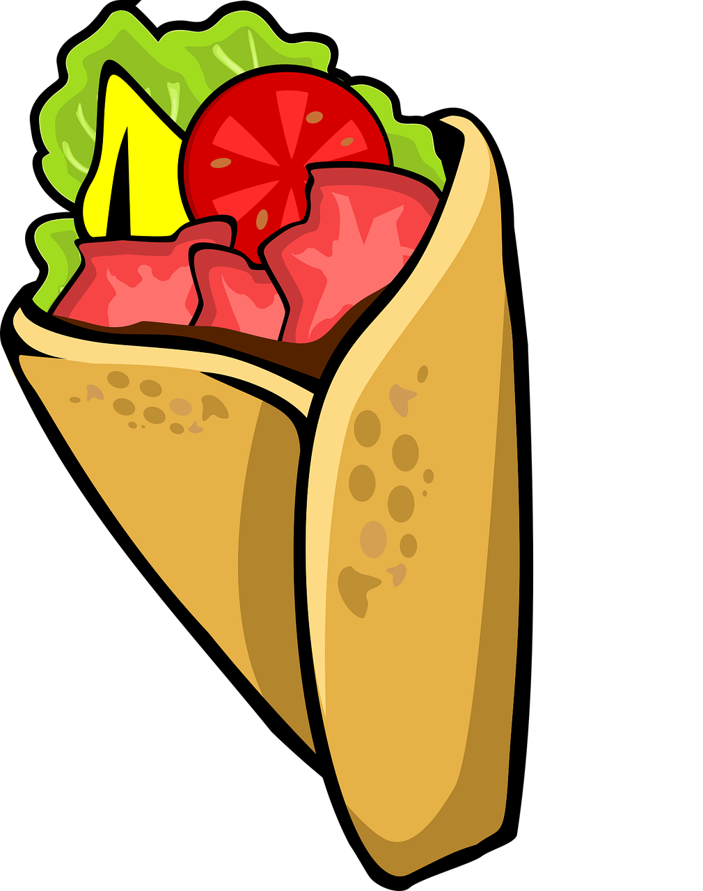 Cartoon Turkey Taco with Fresh Lettuce and Tomato Filling PNG Food Illustration