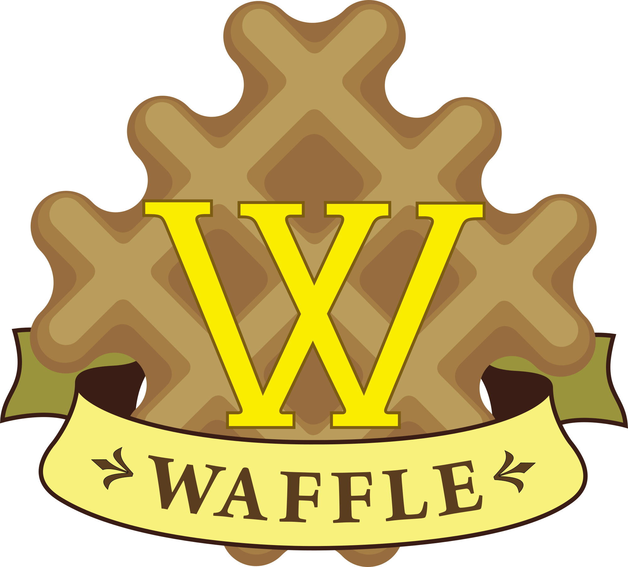 Waffle Crest Logo with Golden Letter W and Brown Waffle Border PNG Graphic