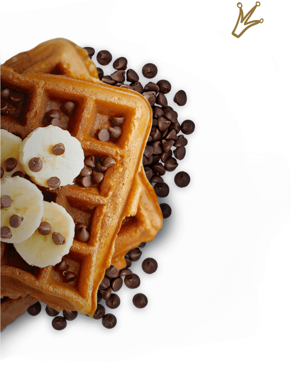 Chocolate Banana Waffle Pieces with Chocolate Chips and Strawberries PNG