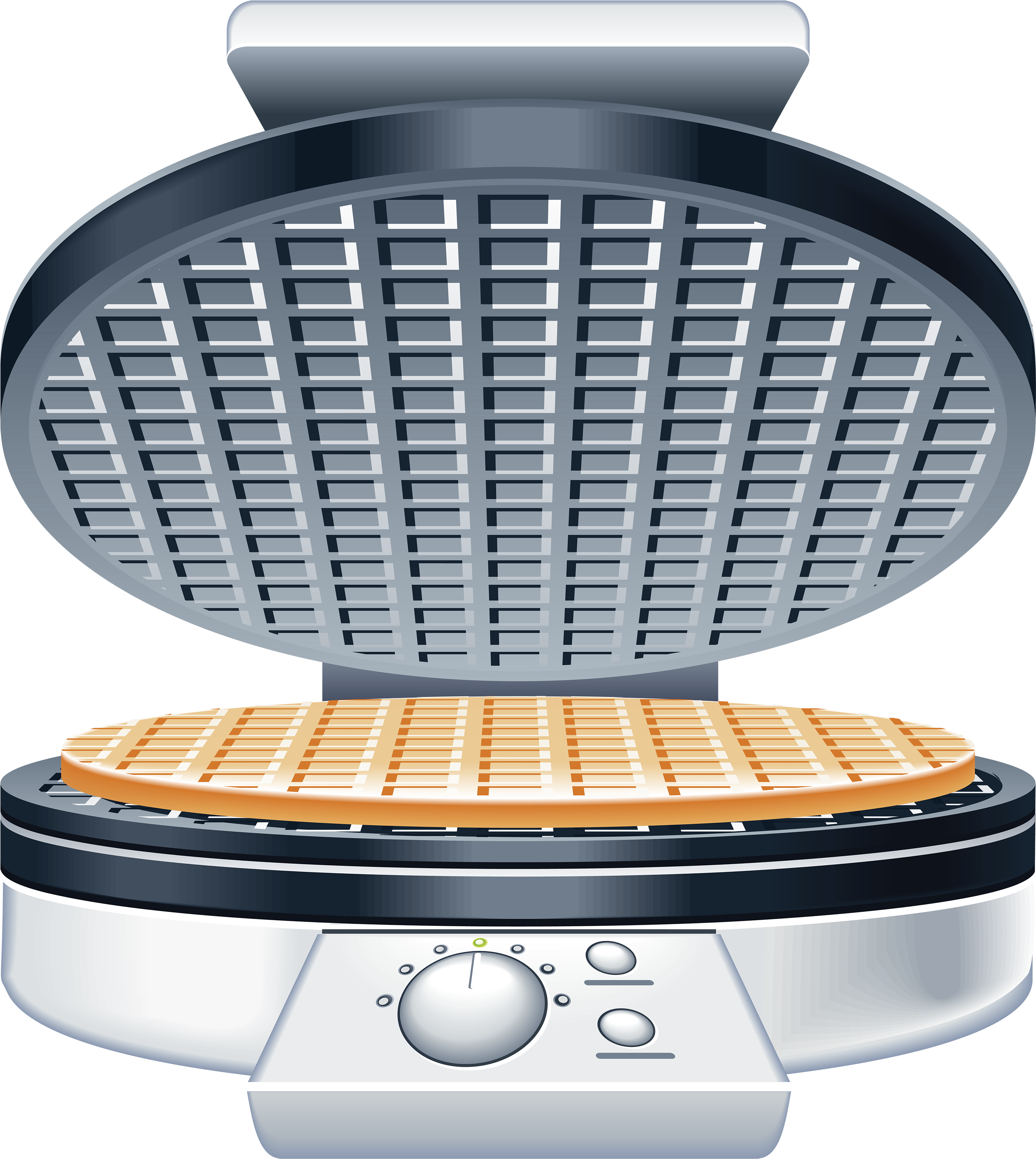 Open Electric Waffle Maker with Round Nonstick Cooking Plates PNG Product Image