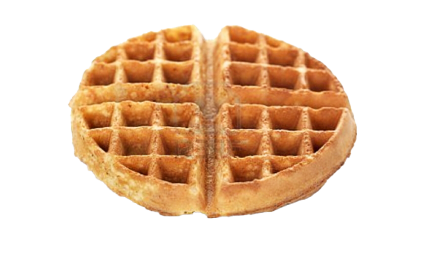 Plain Round Belgian Waffle with Golden Grid Pattern PNG Food Image