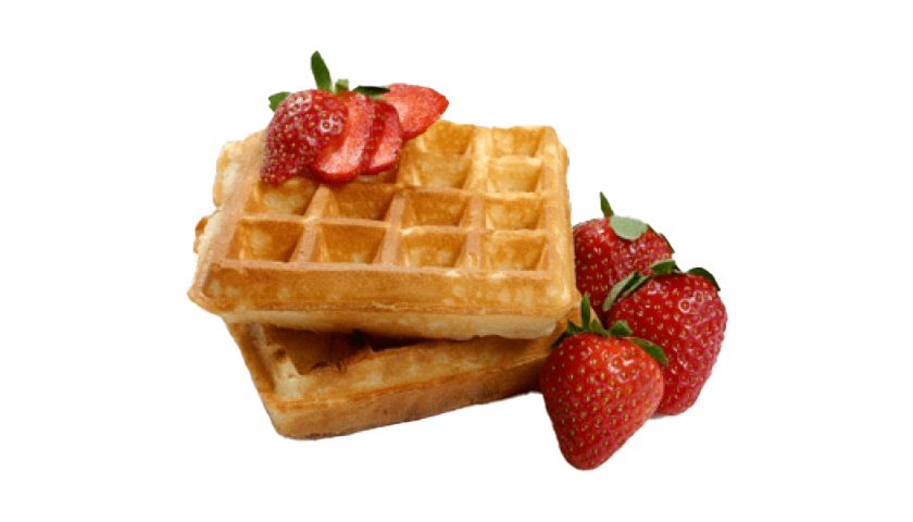 Square Waffles Topped with Fresh Strawberries and Syrup PNG Food Photo