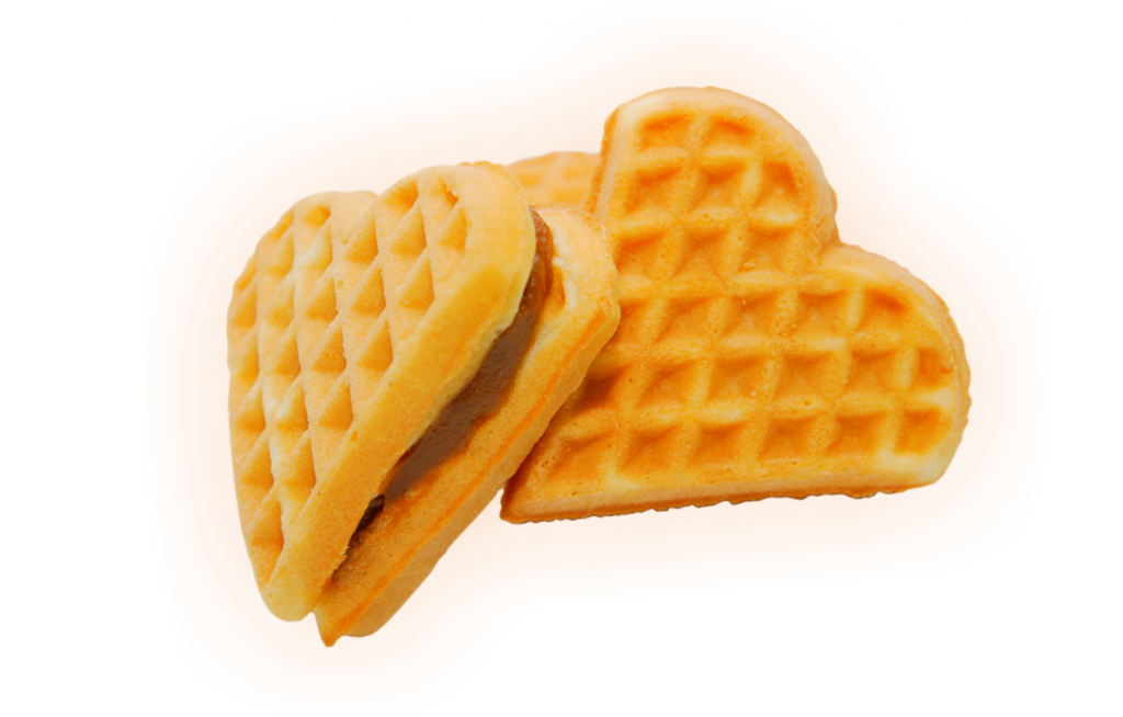 Two Cut Waffle Triangles with Butter on White Plate Transparent PNG