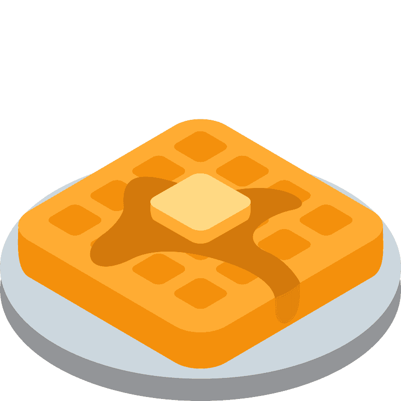 Cartoon Square Waffle with Butter Pat on Plate Transparent PNG Illustration
