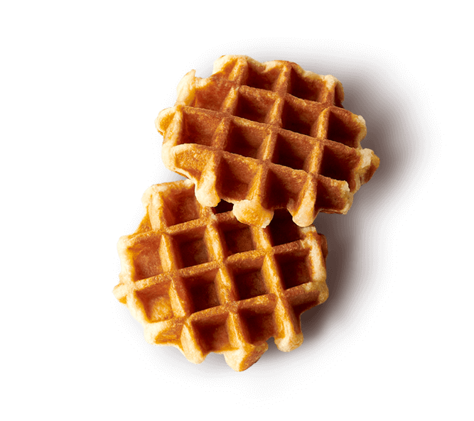 Golden Waffle Bite Pieces with Deep Grid Pattern Isolated PNG Photo