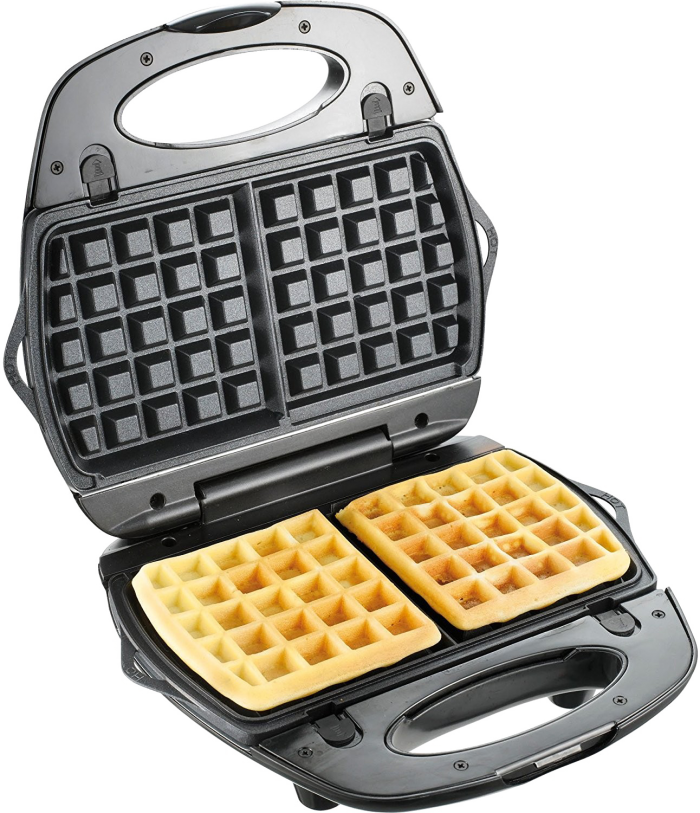 Open Countertop Waffle Maker with Round Waffle Inside PNG Appliance Product Image