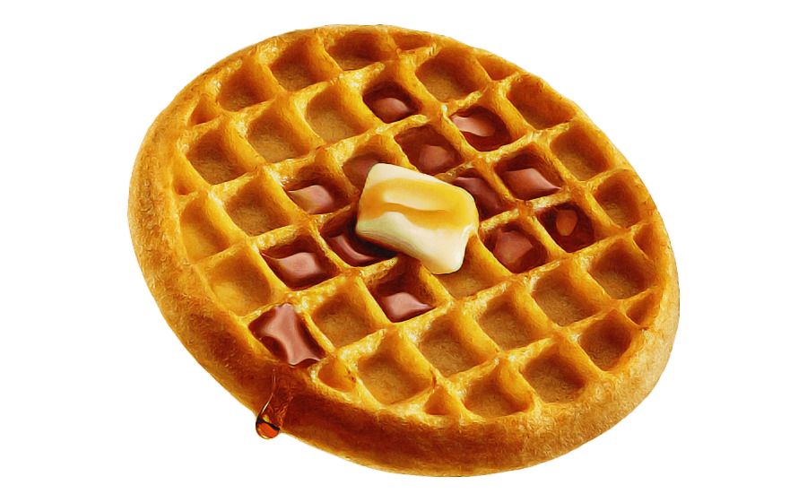 Round Waffle with Butter Pat on White Ceramic Plate Transparent PNG Image