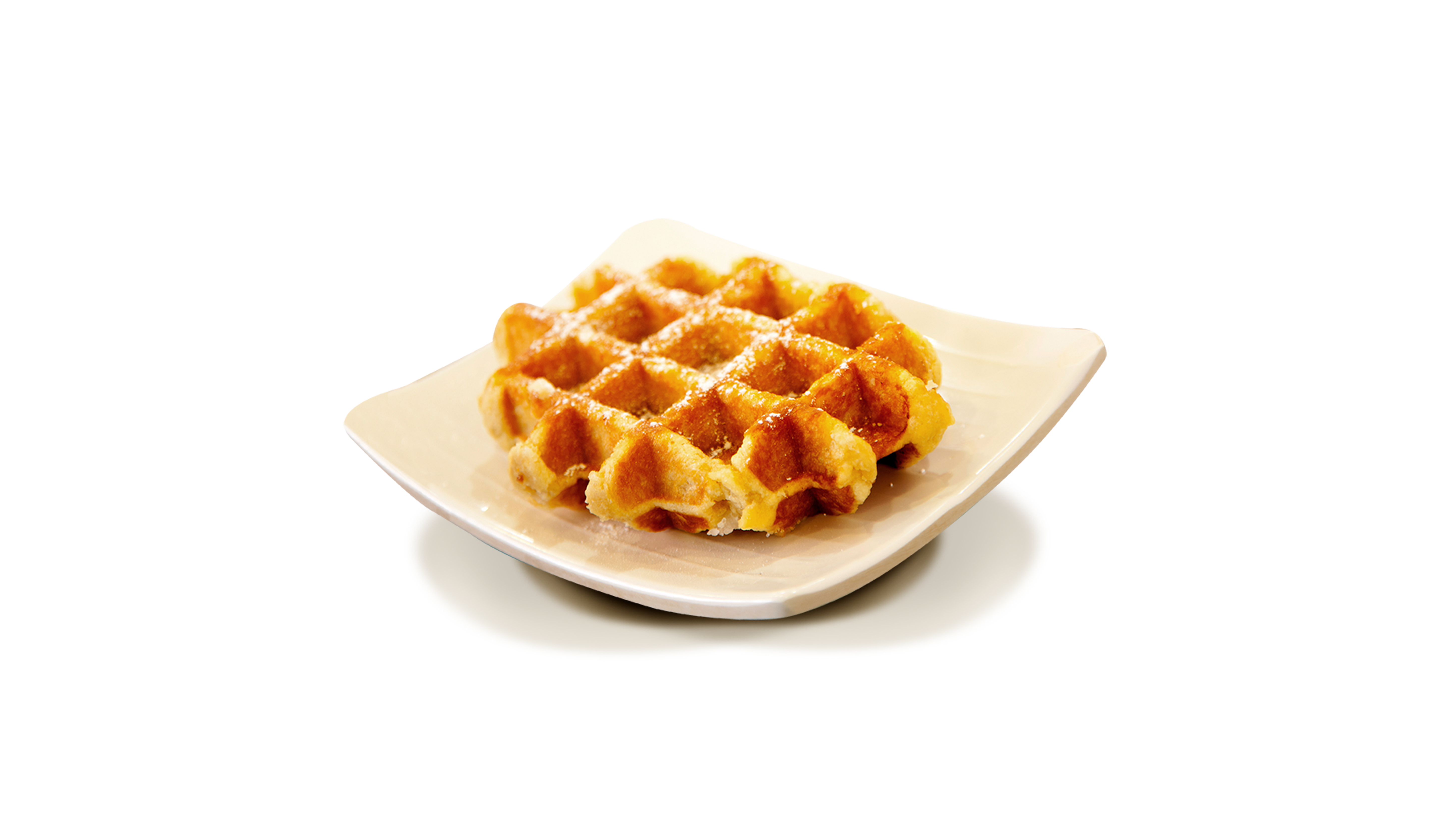 Single Golden Waffle Served on Small White Plate with Syrup PNG Image
