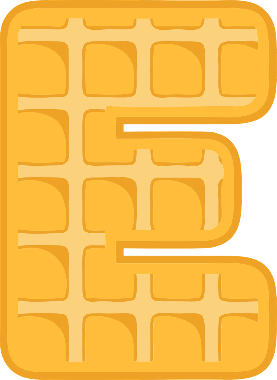 Yellow Waffle Letter Icon with Square Grid Pattern Transparent PNG Graphic