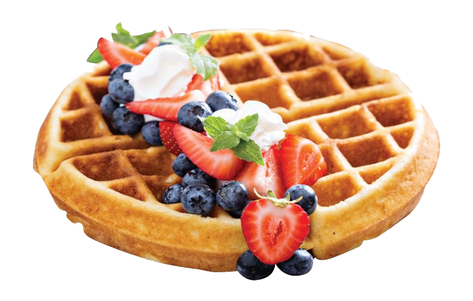 Belgian Waffle with Strawberries Blueberries and Whipped Cream PNG Food Image