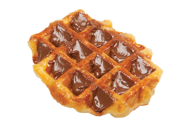 Chocolate Topped Waffles with Powdered Sugar on White Plate PNG Dessert Photo