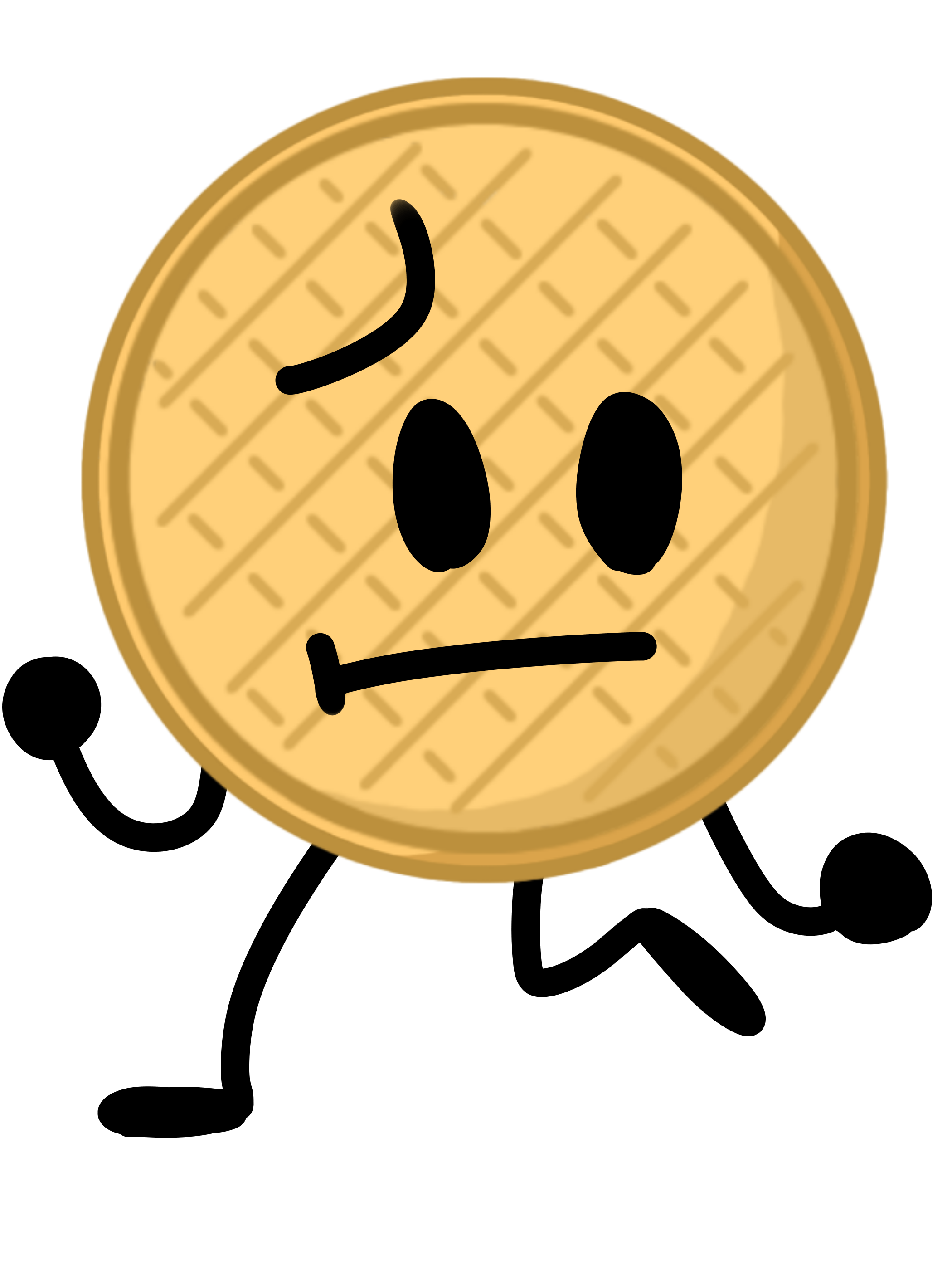 Cute Sad Waffle Character with Face and Stick Arms PNG Cartoon Illustration