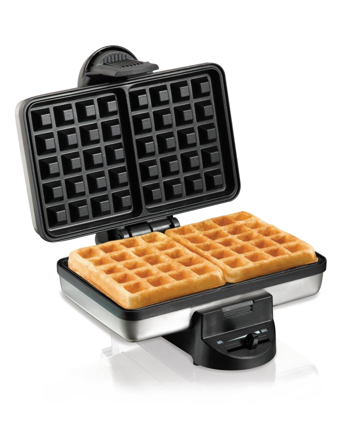 Double Waffle Maker with Two Hot Square Waffles PNG Kitchen Appliance Photo