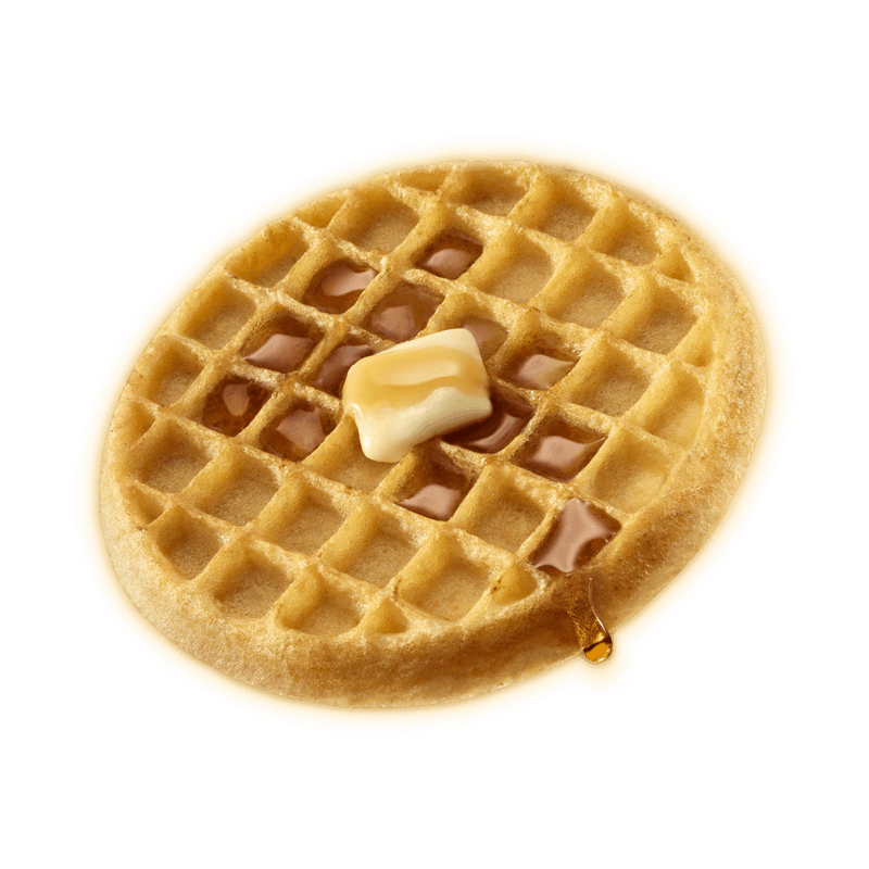 Round Golden Waffle with Butter Pat Isolated Transparent Background PNG