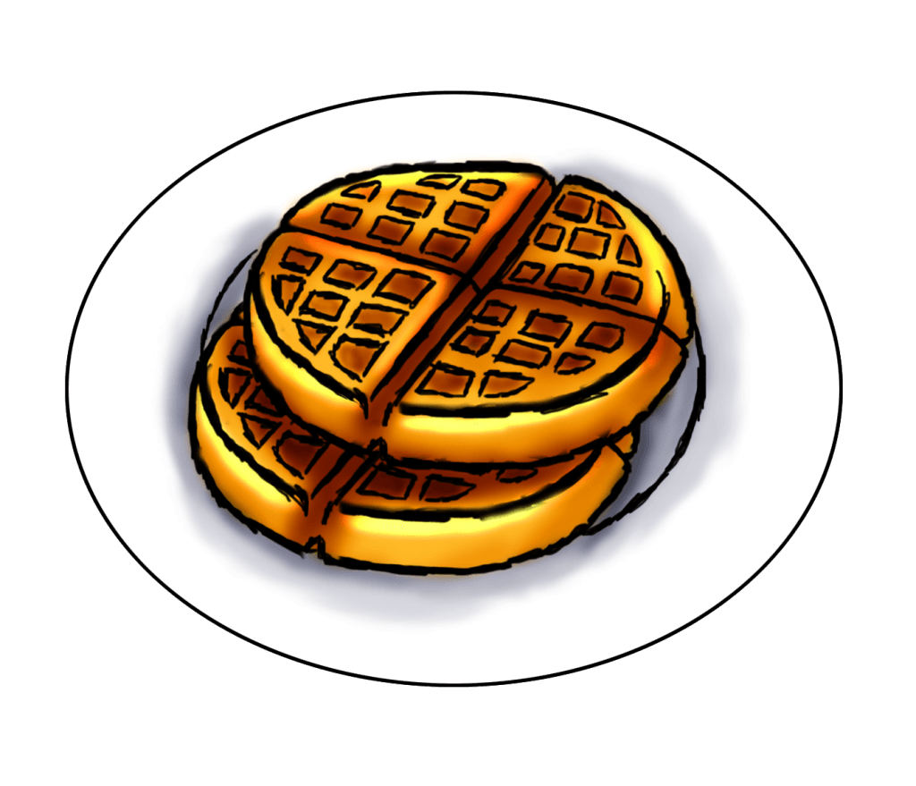 Round Waffle Plate Logo Icon with Black and Gold Grid Design PNG Graphic