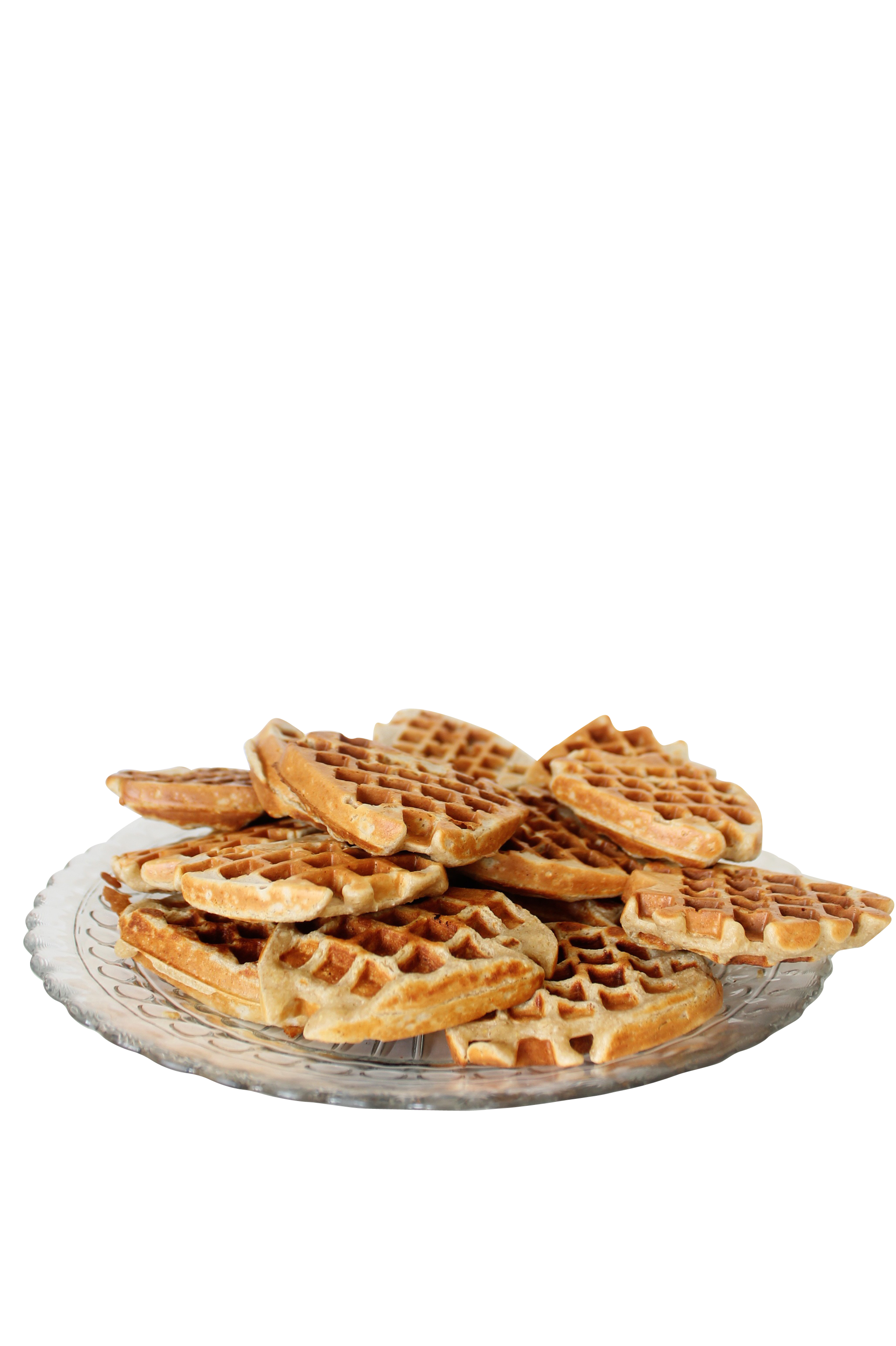 Small Belgian Waffles Piled on White Plate Isolated PNG Breakfast Image