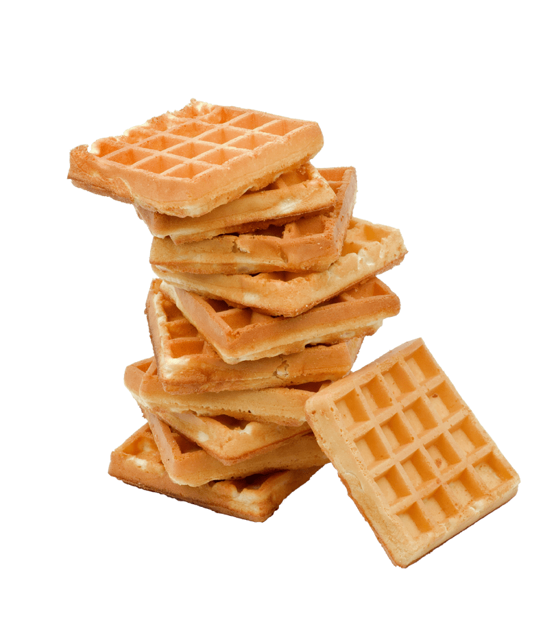Stack of Thin Square Waffle Cookies with Crisp Grid Texture PNG Dessert Photo