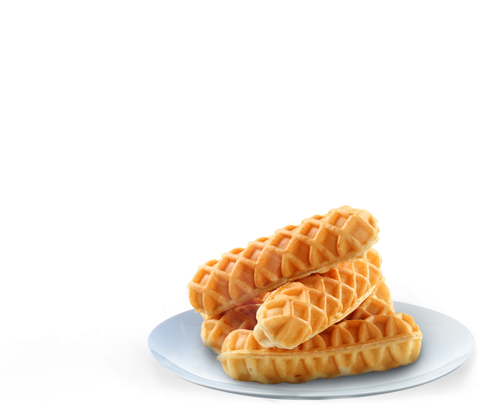 Two Golden Waffles Served on Small White Plate PNG Food Photo
